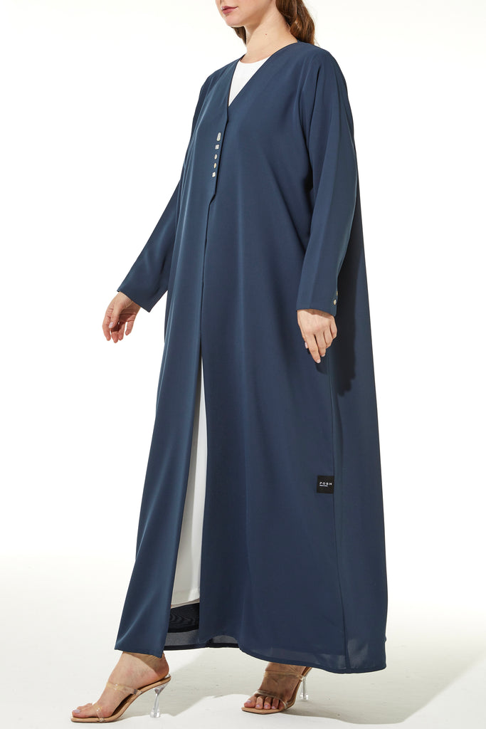 Shell buttons in Overlap Blue Abaya