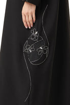 Black Kadi Crepe Abaya with Side Floral Embroidery - Posh Abaya