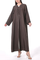 Brown Sana Crepe Abaya with Front Loop Detail - Posh Abaya