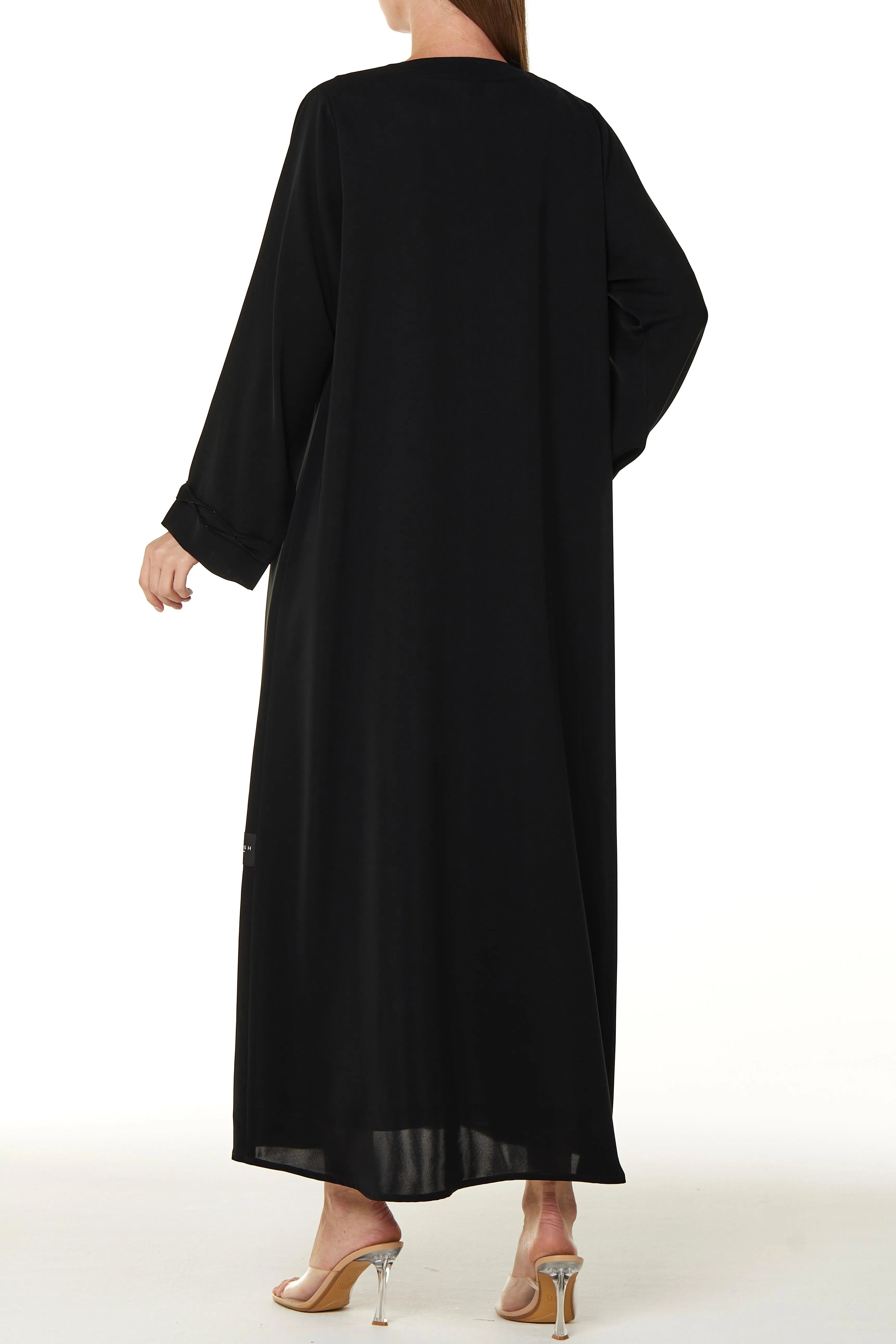 Black Classic Nada Abaya with Beaded Crisscross Detail - Posh Abaya