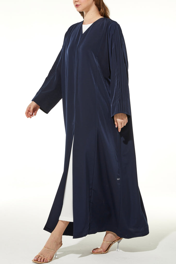 Crepe Pleat-Sleeve Blue Abaya