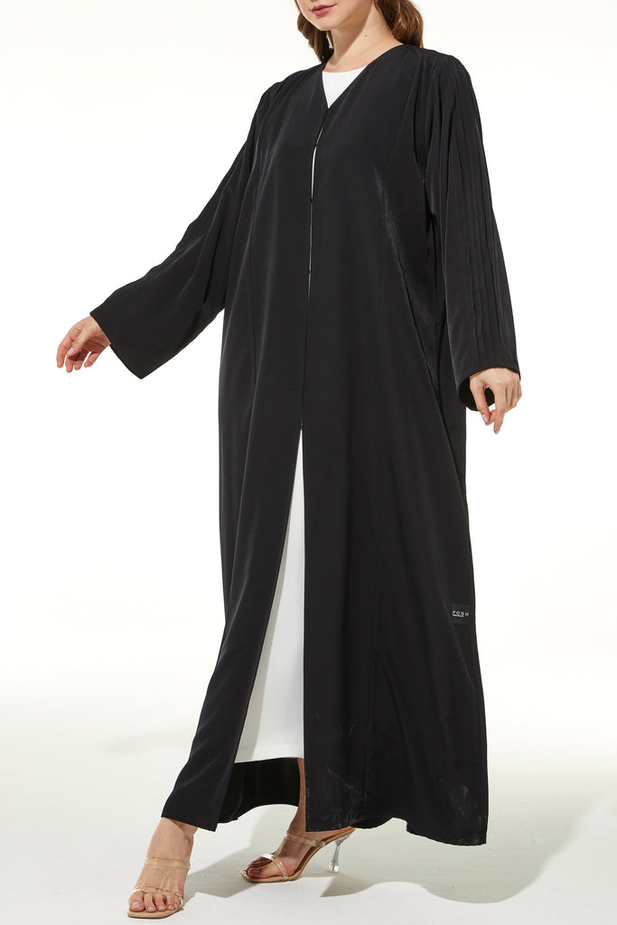 Crepe Pleat-Sleeve Black Abaya