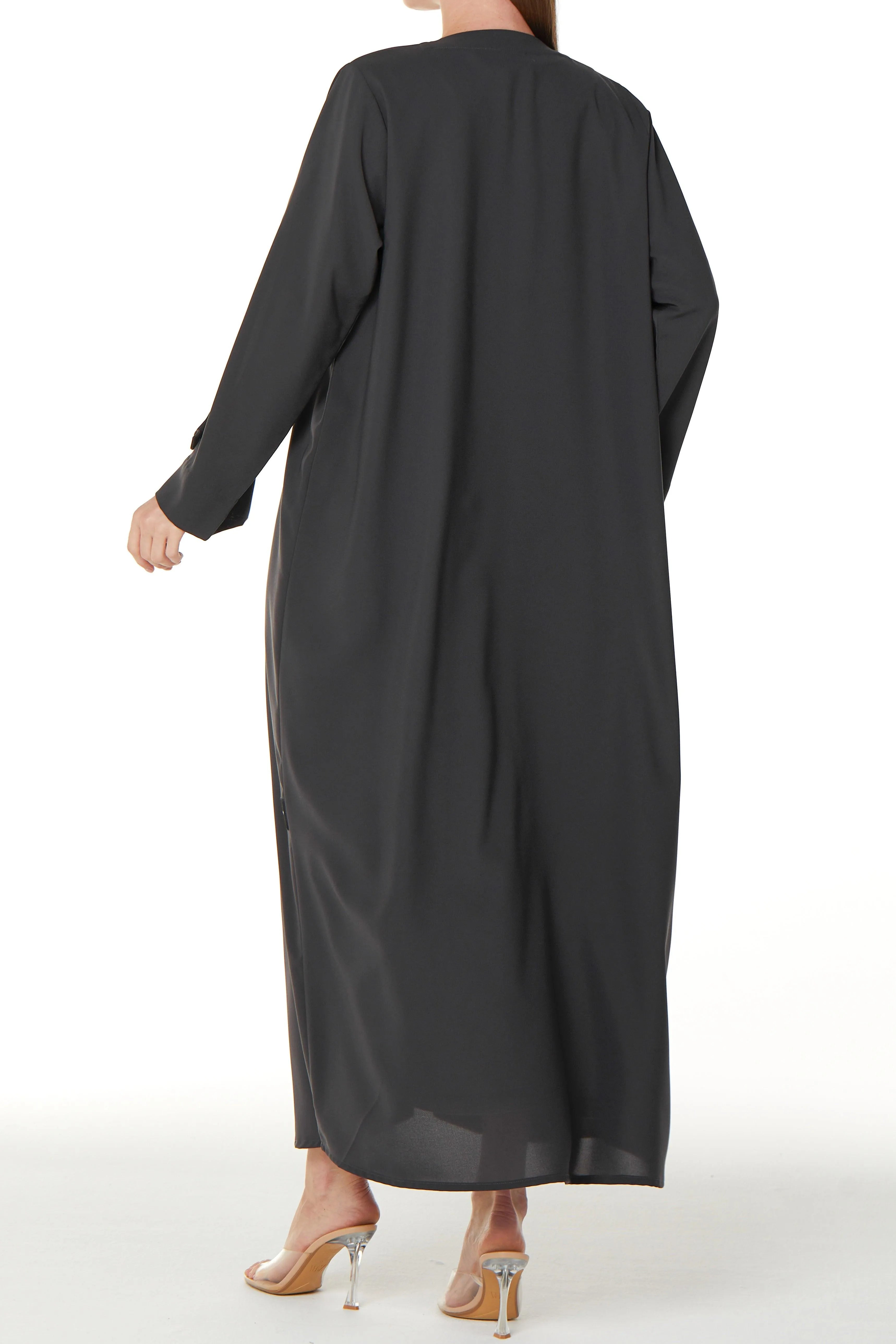 Grey Nova Crepe Abaya with Applique Bow Detail - Posh Abaya