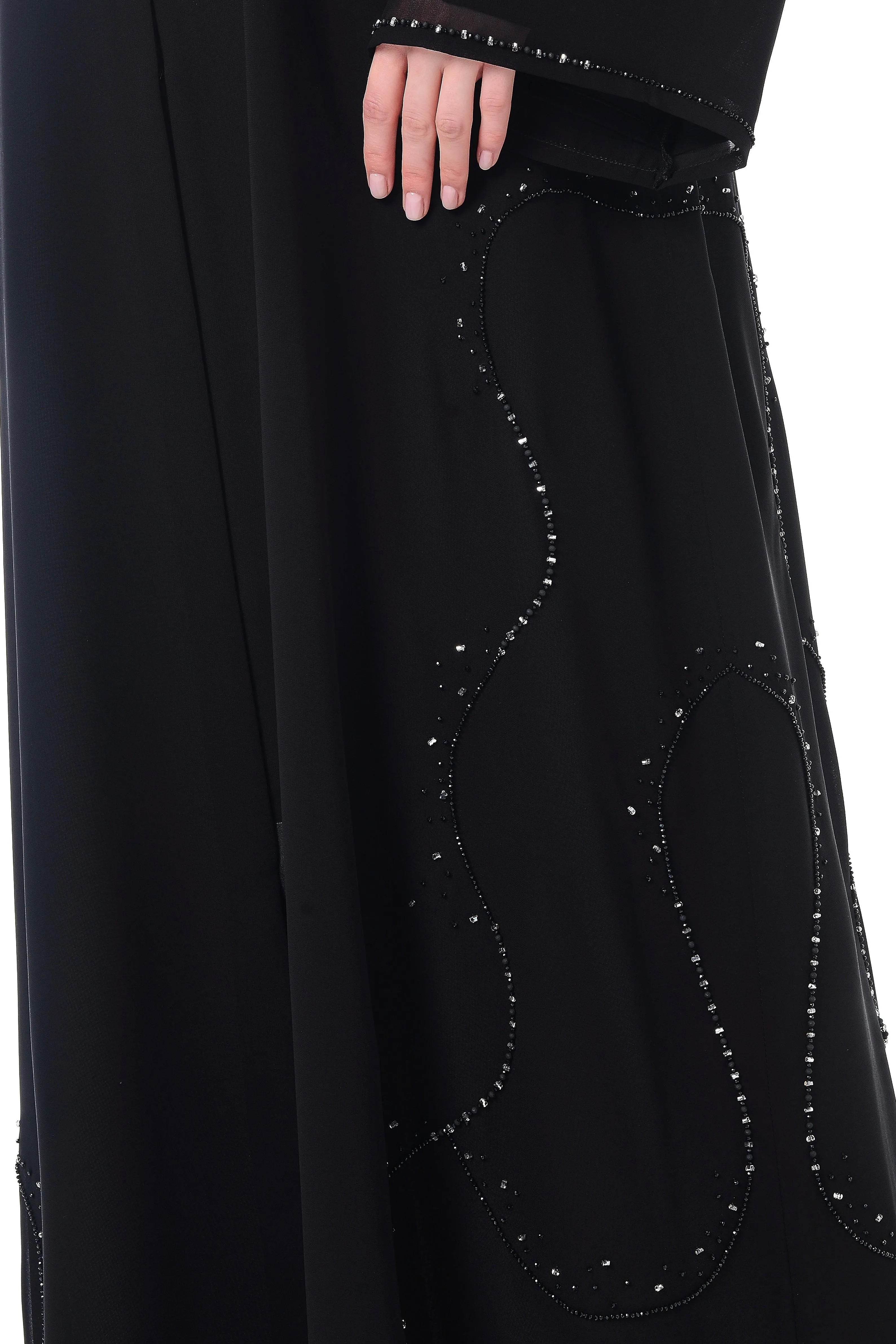 Black Khalifa Chiffon Abaya with Hand-Beaded Details - Posh Abaya