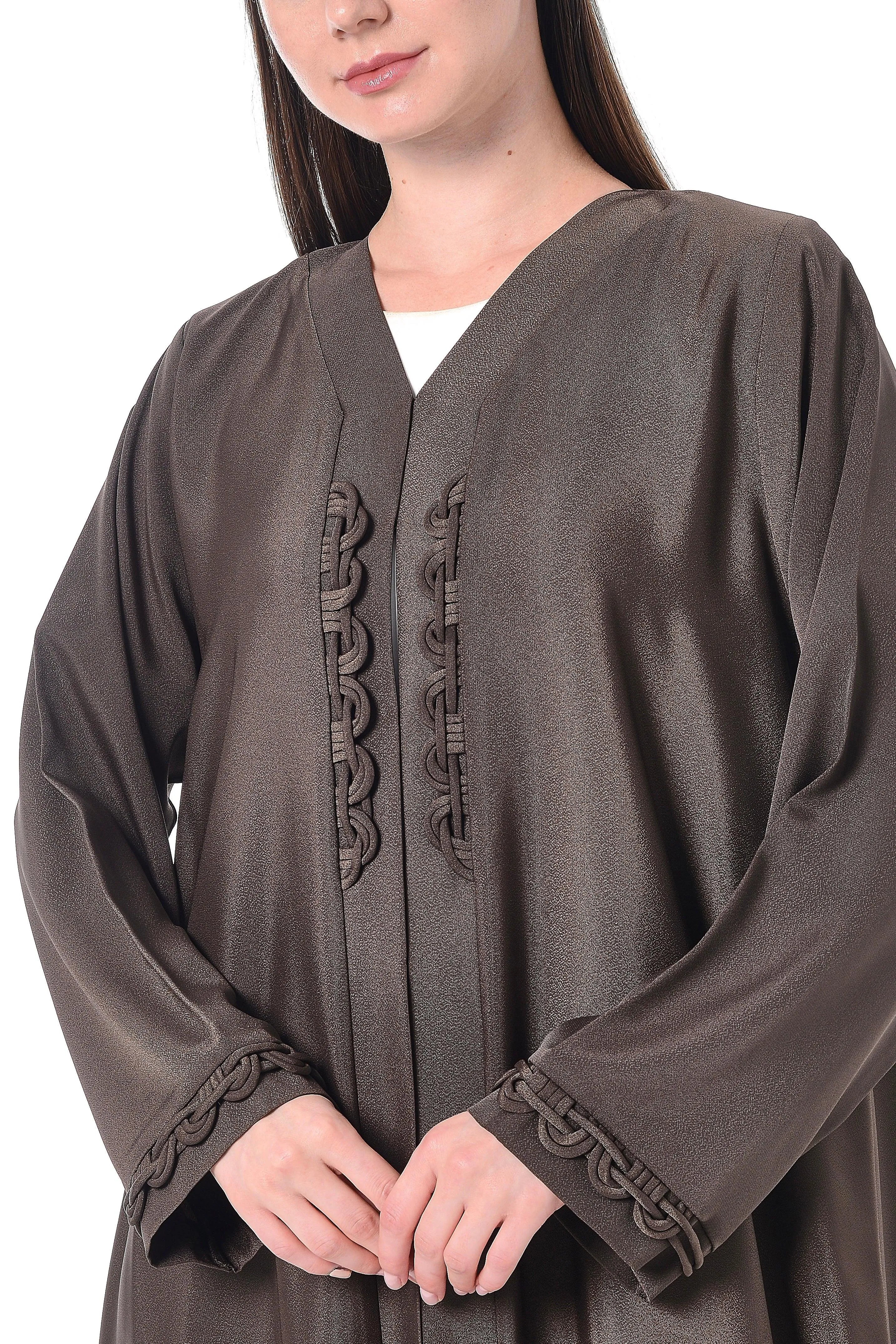 Brown Sana Crepe Abaya with Front Loop Detail - Posh Abaya