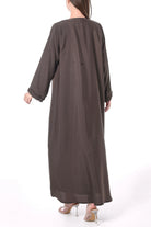 Brown Sana Crepe Abaya with Front Loop Detail - Posh Abaya