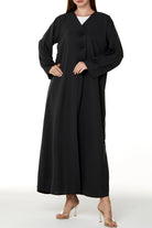 Black Nova Crepe Abaya with Applique Bow Detail - Posh Abaya