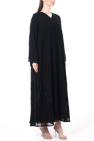 Black Khalifa Chiffon Abaya with Hand-Beaded Details - Posh Abaya