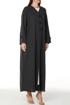 Grey Nova Crepe Abaya with Applique Bow Detail - Posh Abaya