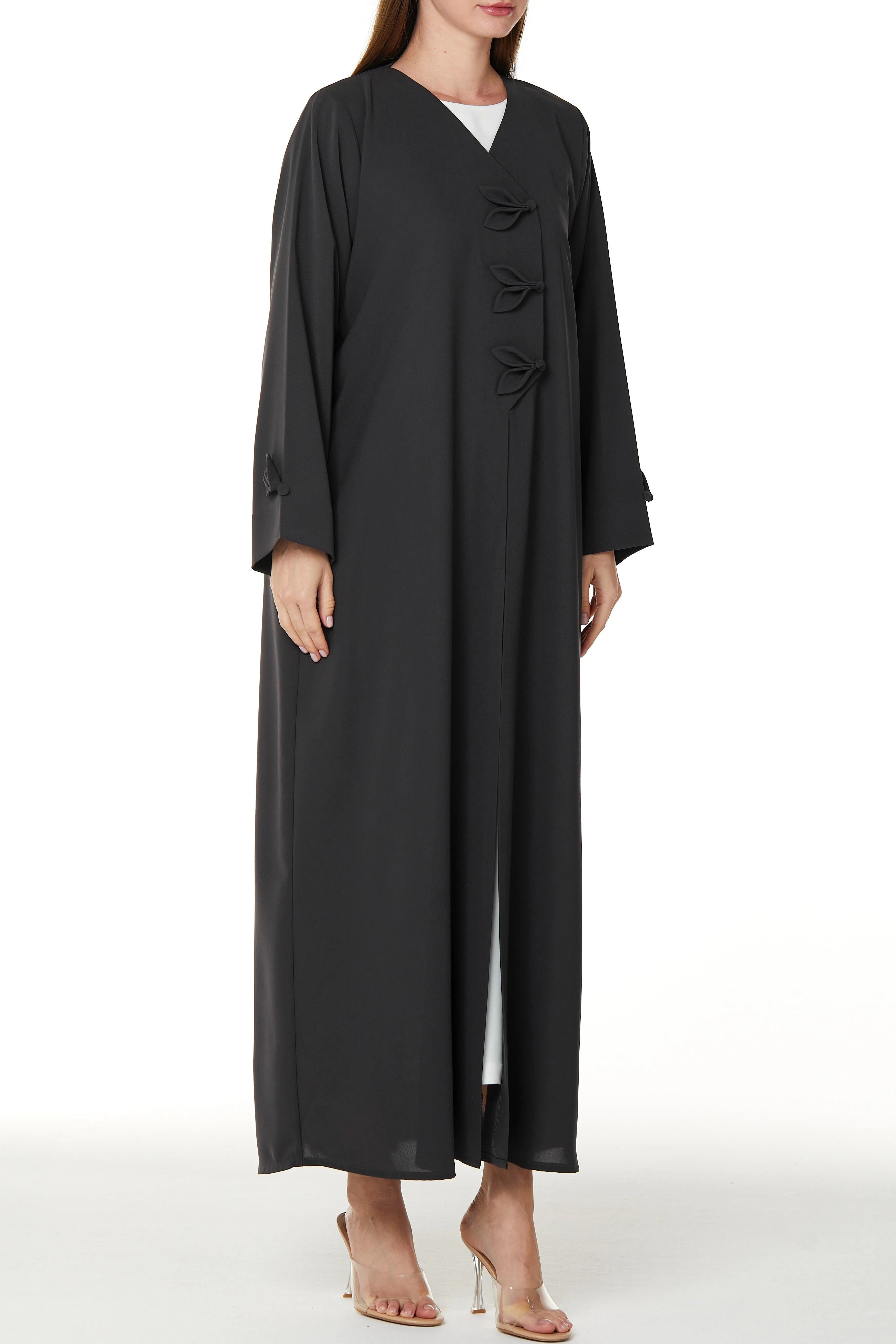 Grey Nova Crepe Abaya with Applique Bow Detail - Posh Abaya