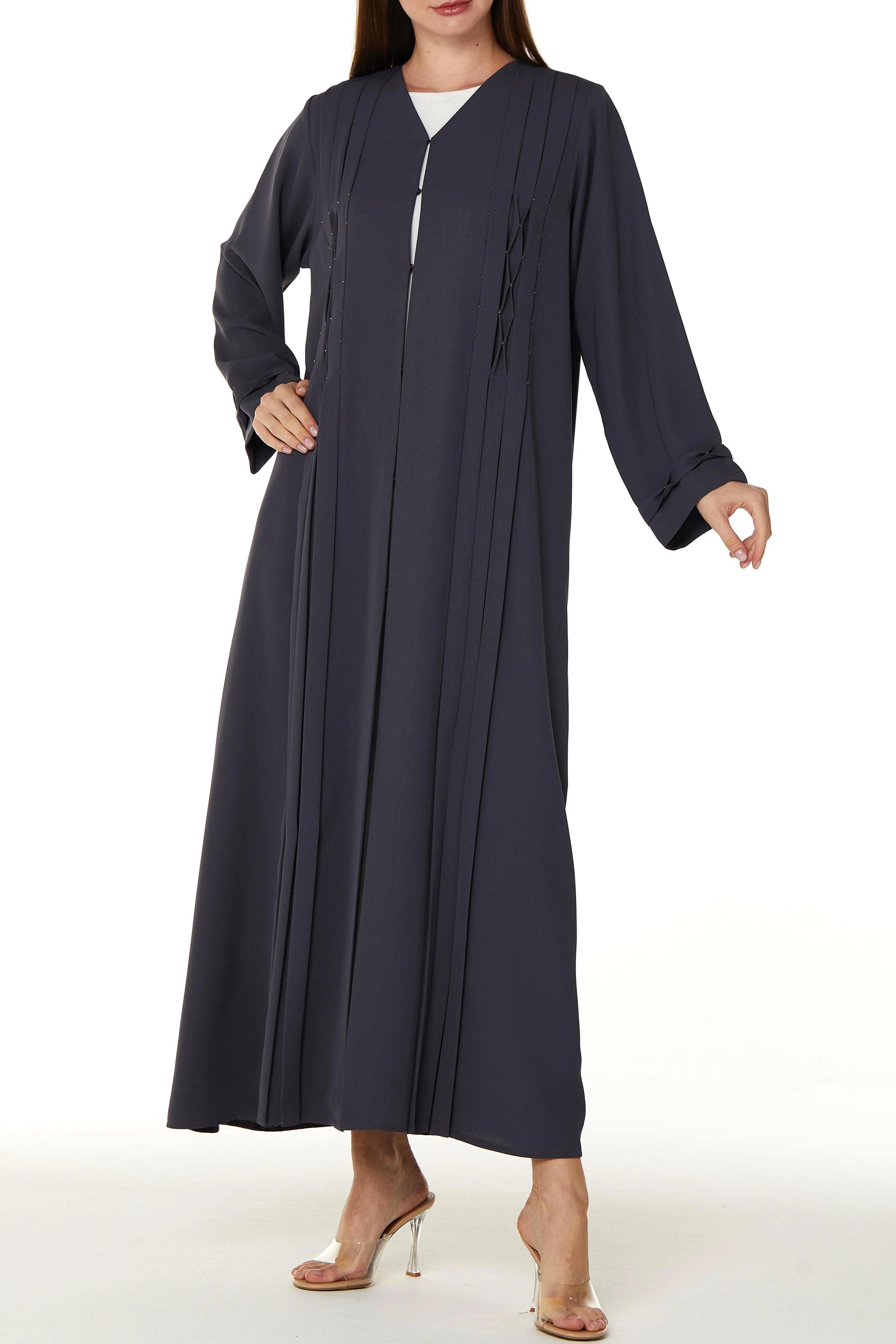 Purple Lavender Crepe Abaya with Beaded Crisscross Detail - Posh Abaya