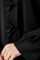 Black Nova Crepe Abaya with Applique Bow Detail - Posh Abaya