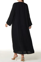 Black Layan Crepe Abaya with Asymmetric Pintucks - Posh Abaya