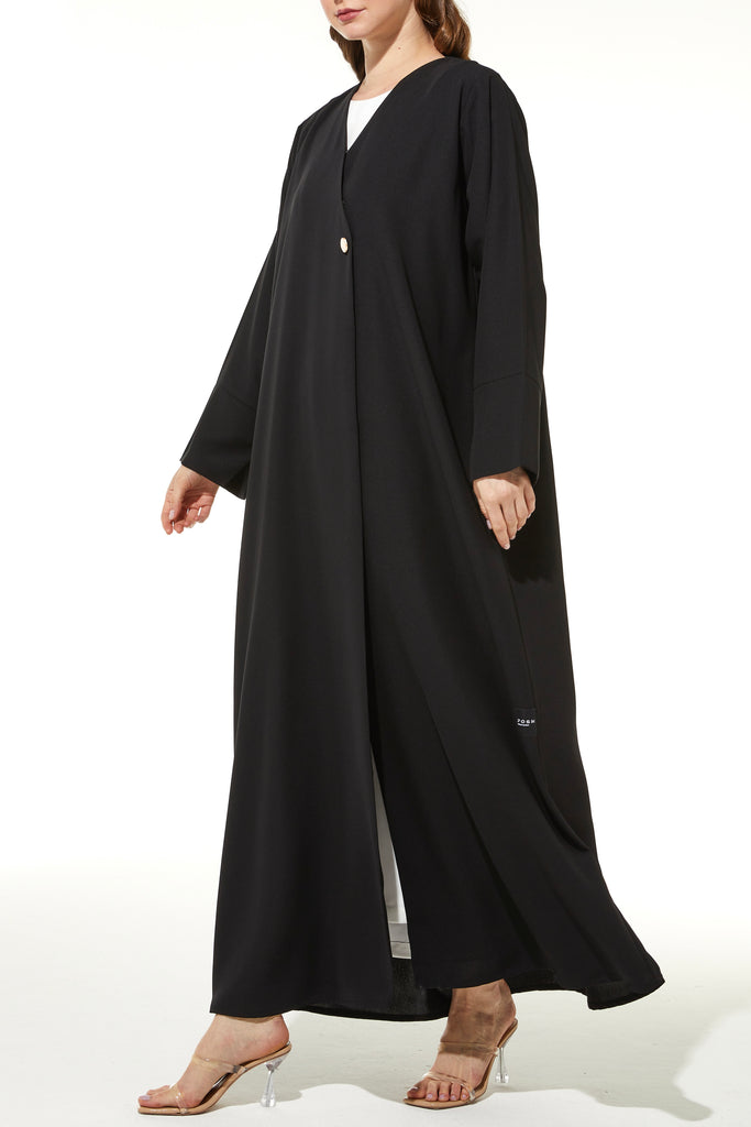 Crepe Overlap Buttoned Black Abaya