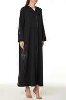 Black Kadi Crepe Abaya with Side Floral Embroidery - Posh Abaya