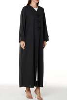 Black Nova Crepe Abaya with Applique Bow Detail - Posh Abaya