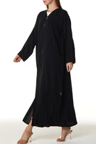 Black Layan Crepe Abaya with Asymmetric Pintucks - Posh Abaya