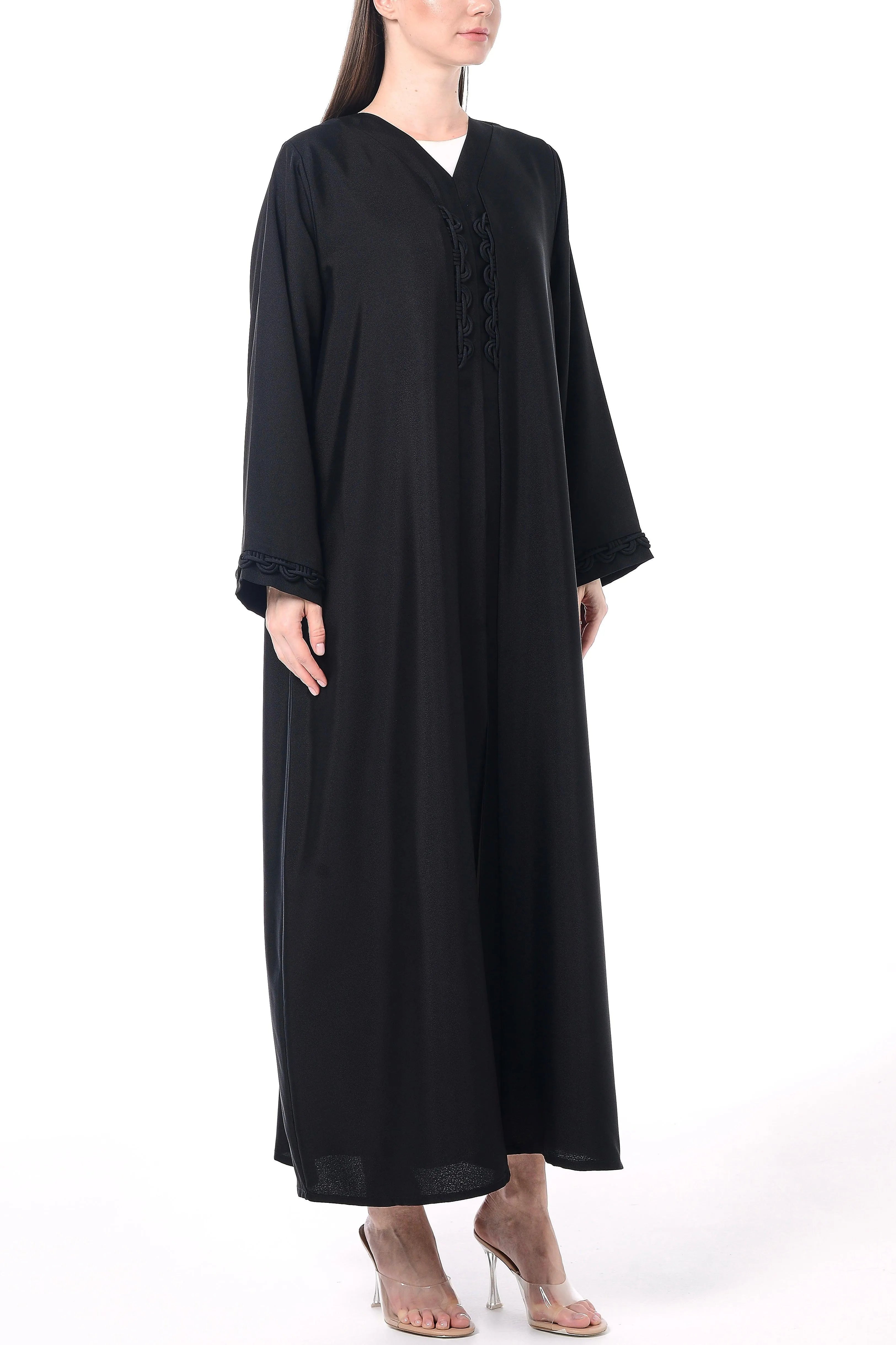 Black Sana Crepe Abaya with Front Loop Detail - Posh Abaya