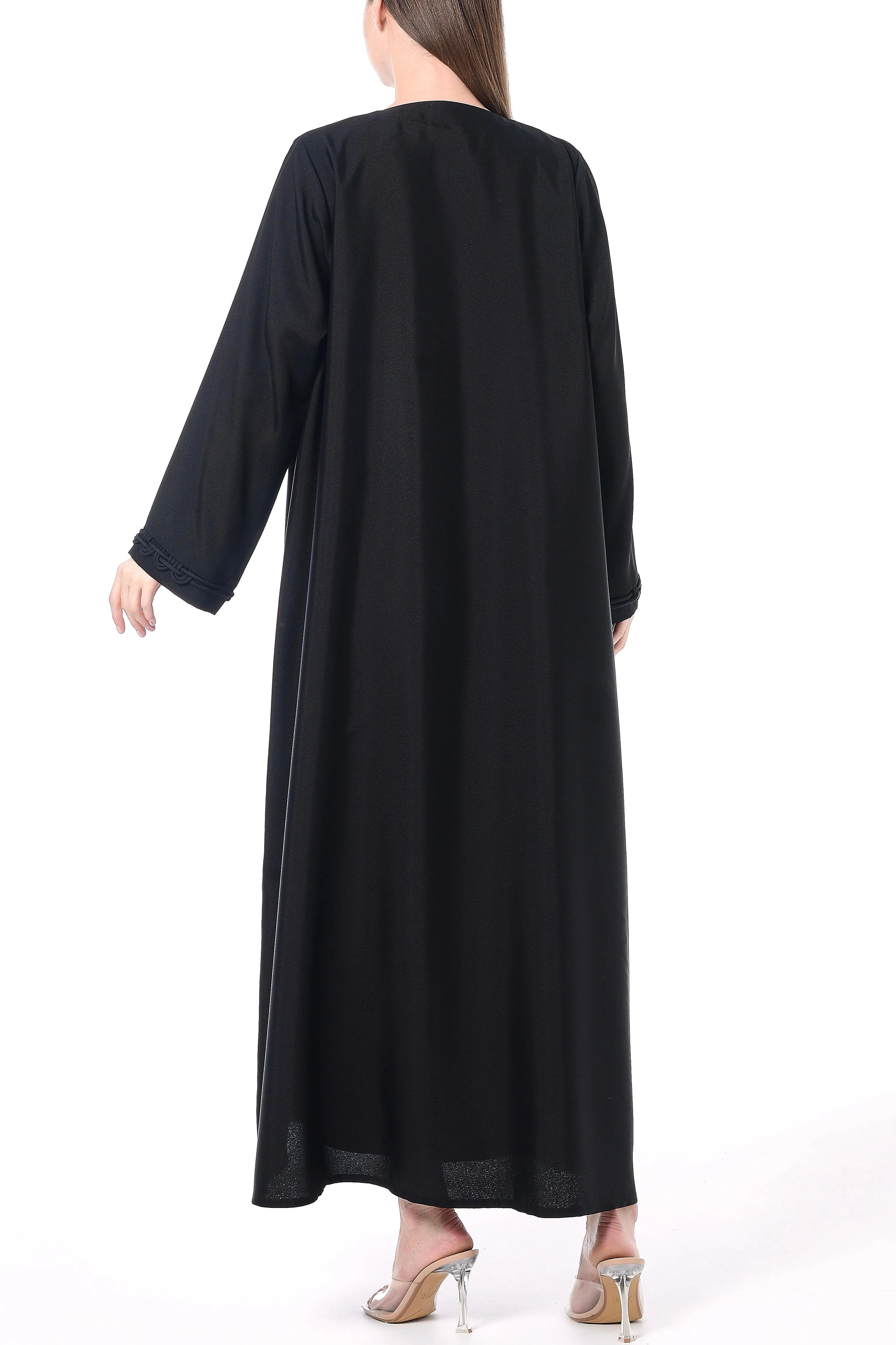 Black Sana Crepe Abaya with Front Loop Detail - Posh Abaya