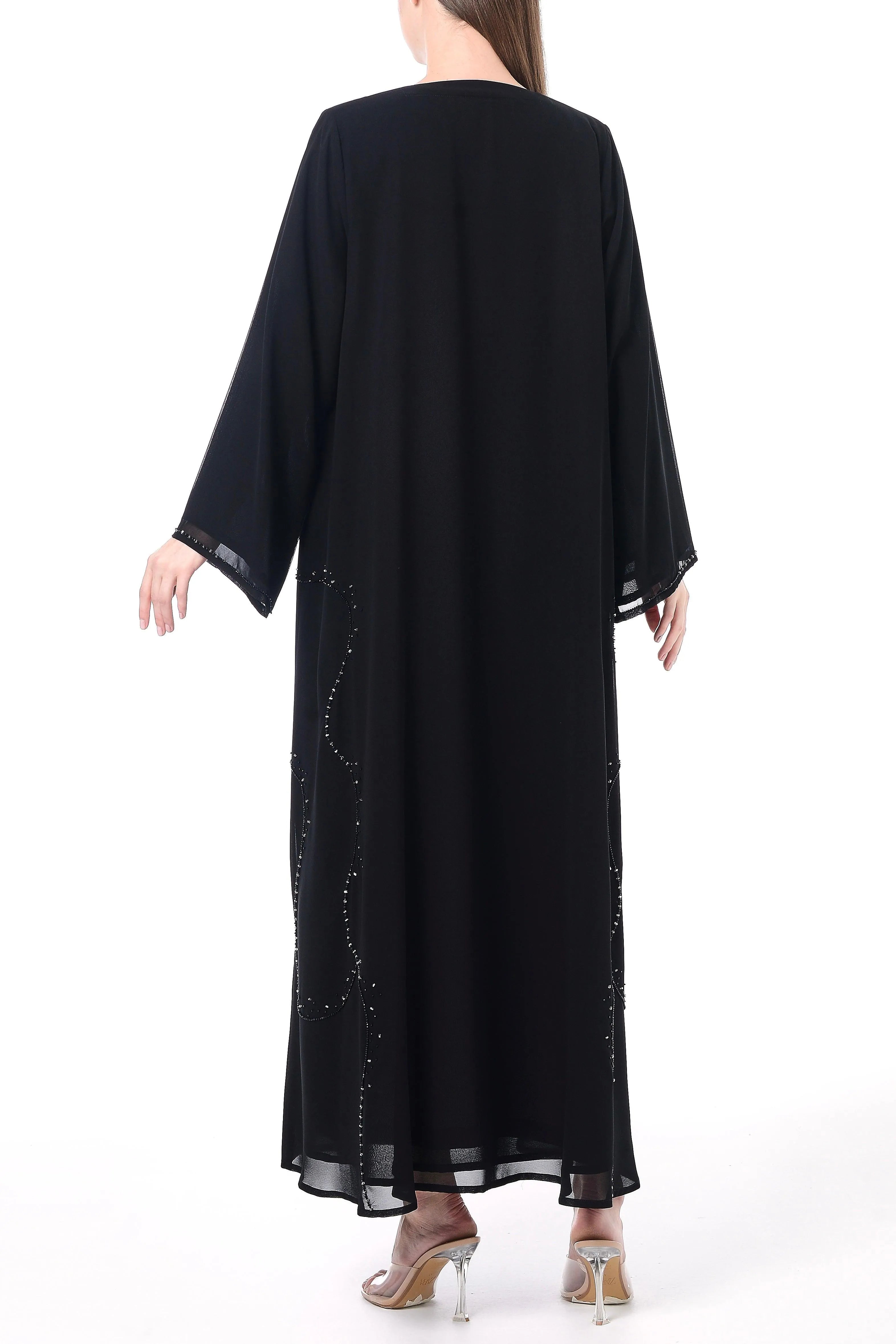 Black Khalifa Chiffon Abaya with Hand-Beaded Details - Posh Abaya