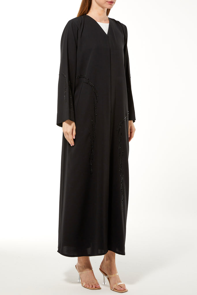 Beaded Arcs Crepe Black Abaya