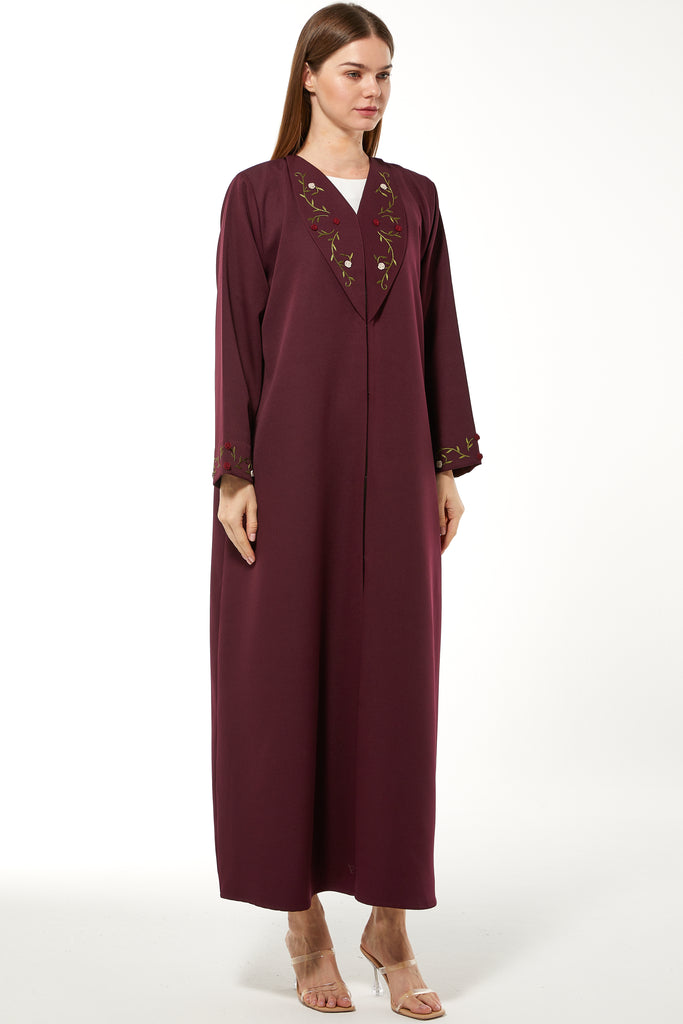 3D Floral Embriodered Maroon Abaya